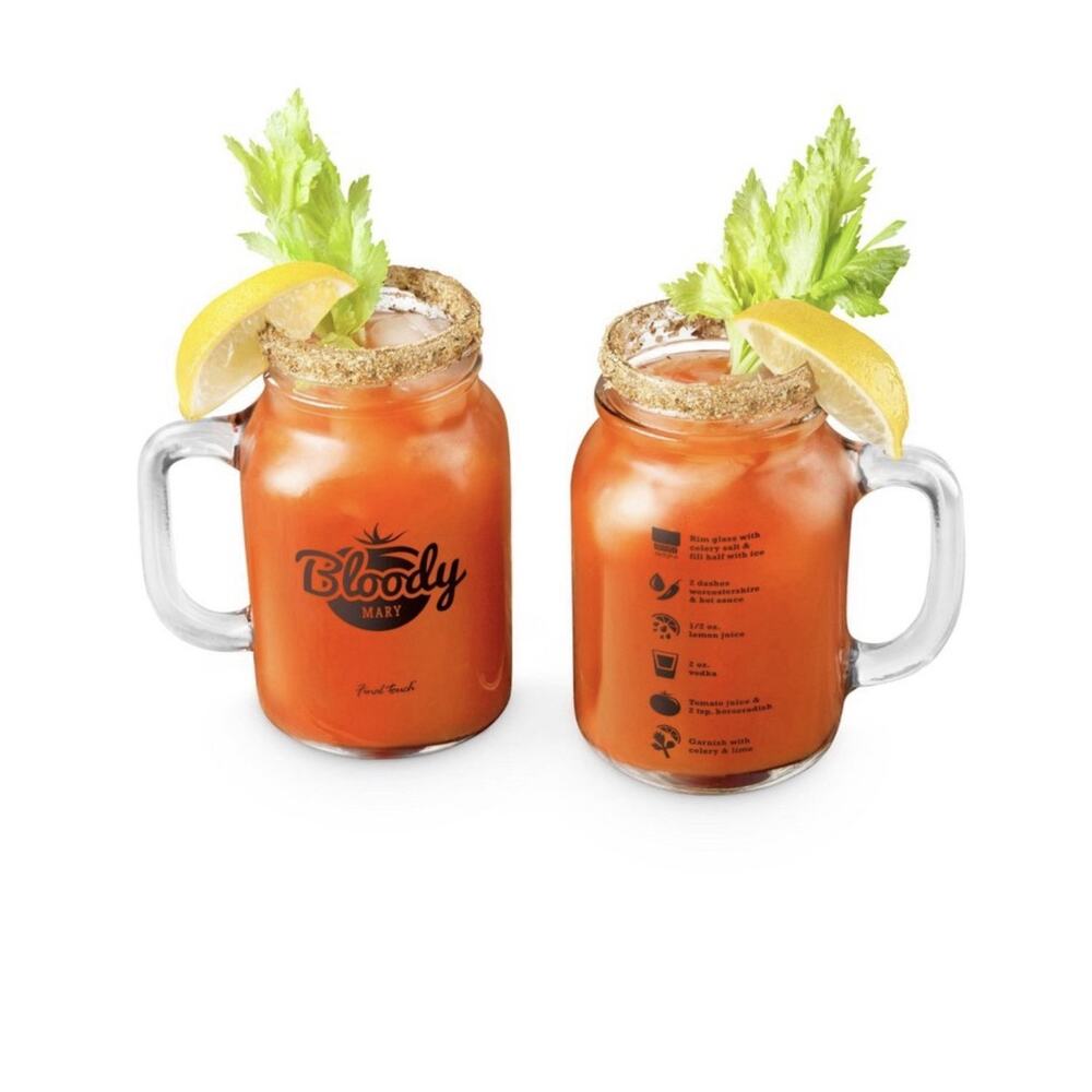 The Final Touch Bloody Mary Mason Jar Glasses Set Of 2 Thick Glass with Handle